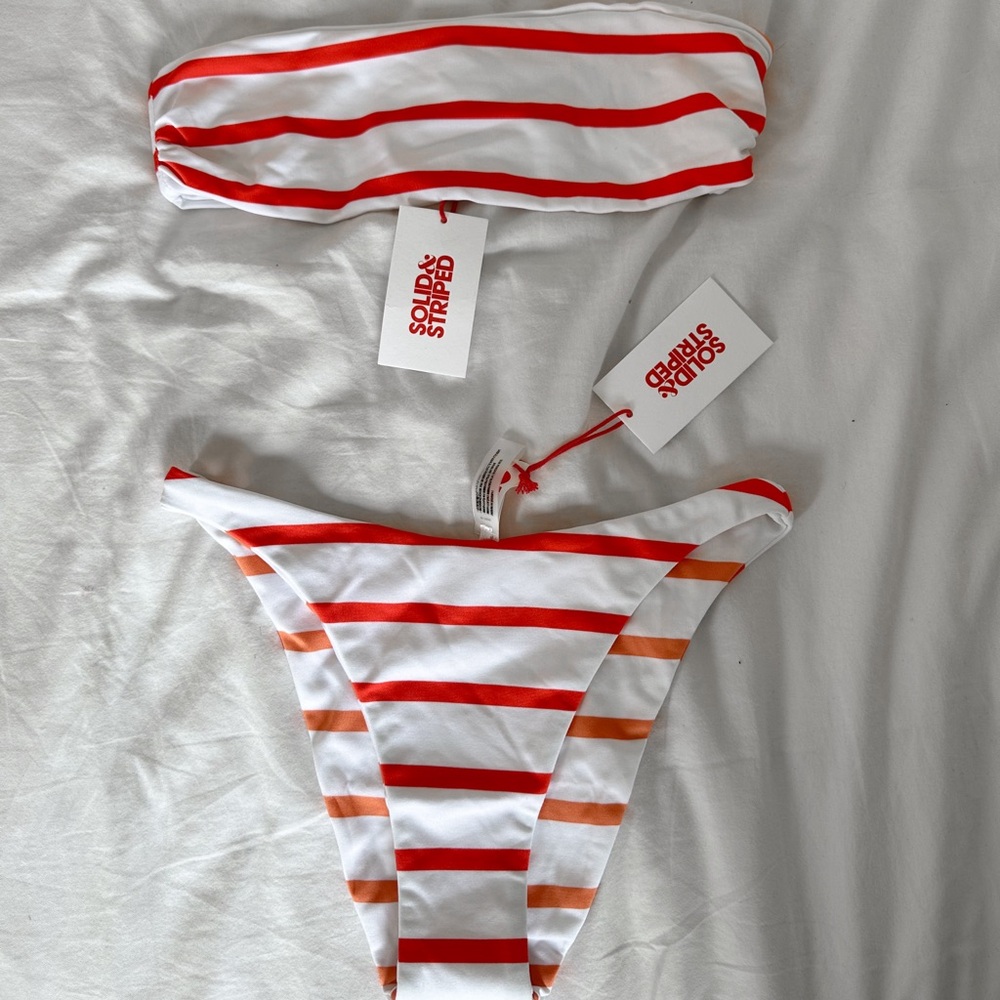 Solid & Striped reversible orange/red bandeau bikini